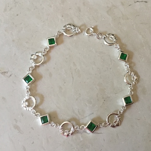 Sale $49 Firm! Sterling Claddagh Charm & Green Cz Bracelet - Picture 10 of 17